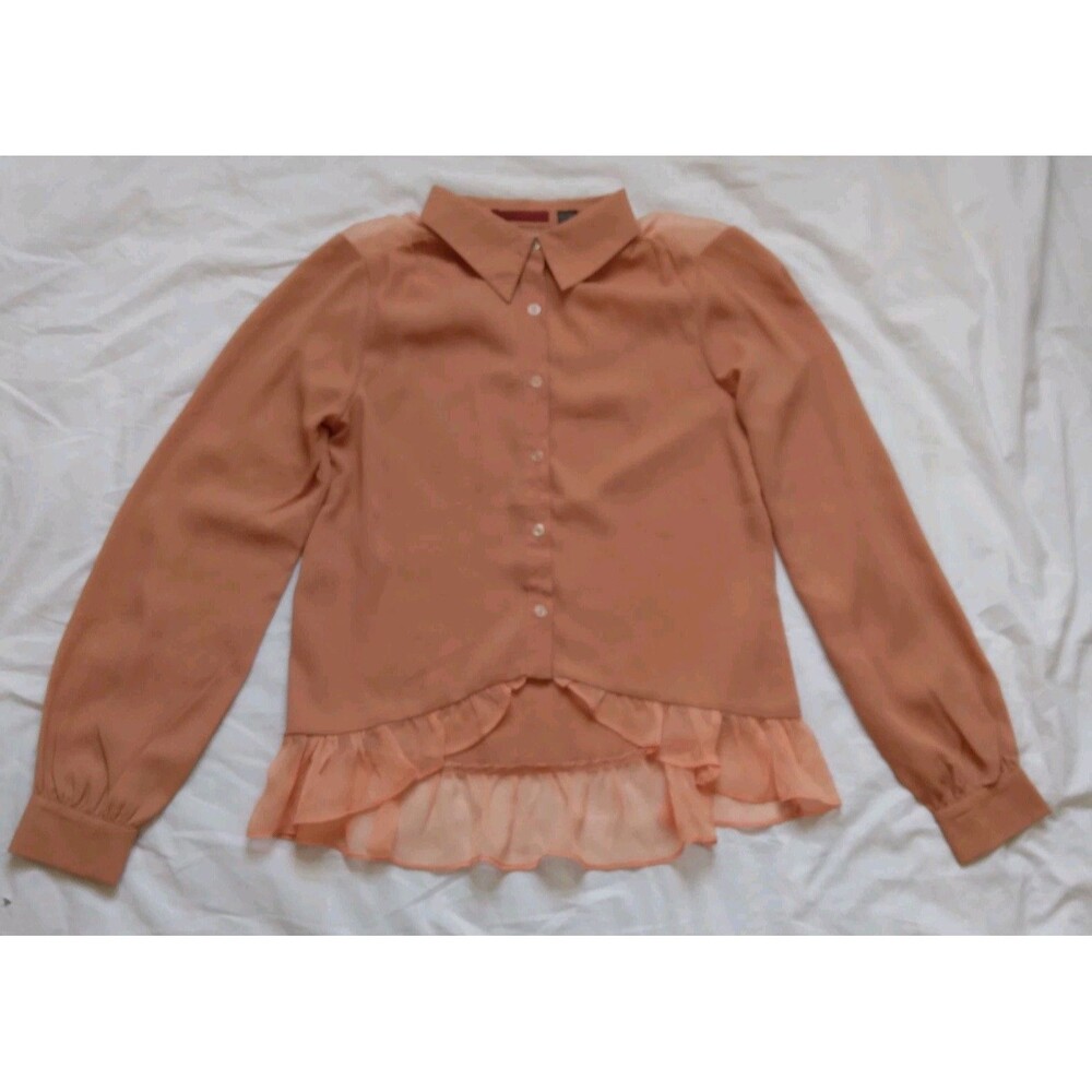 BKE Red Blouse Long Sleeve Ruffle Terra Cotta Peasant Victorian Womens XS